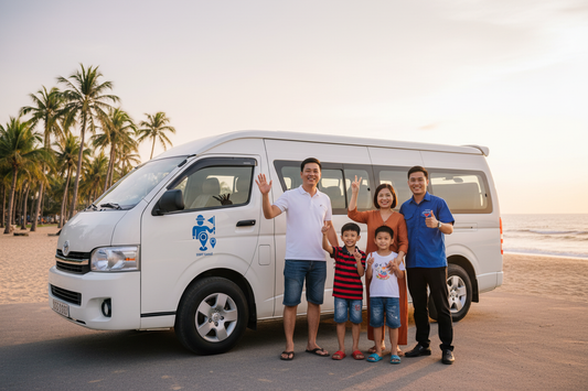 Gia đình và tài xế HDV Local bãi biển Tuy Hòa