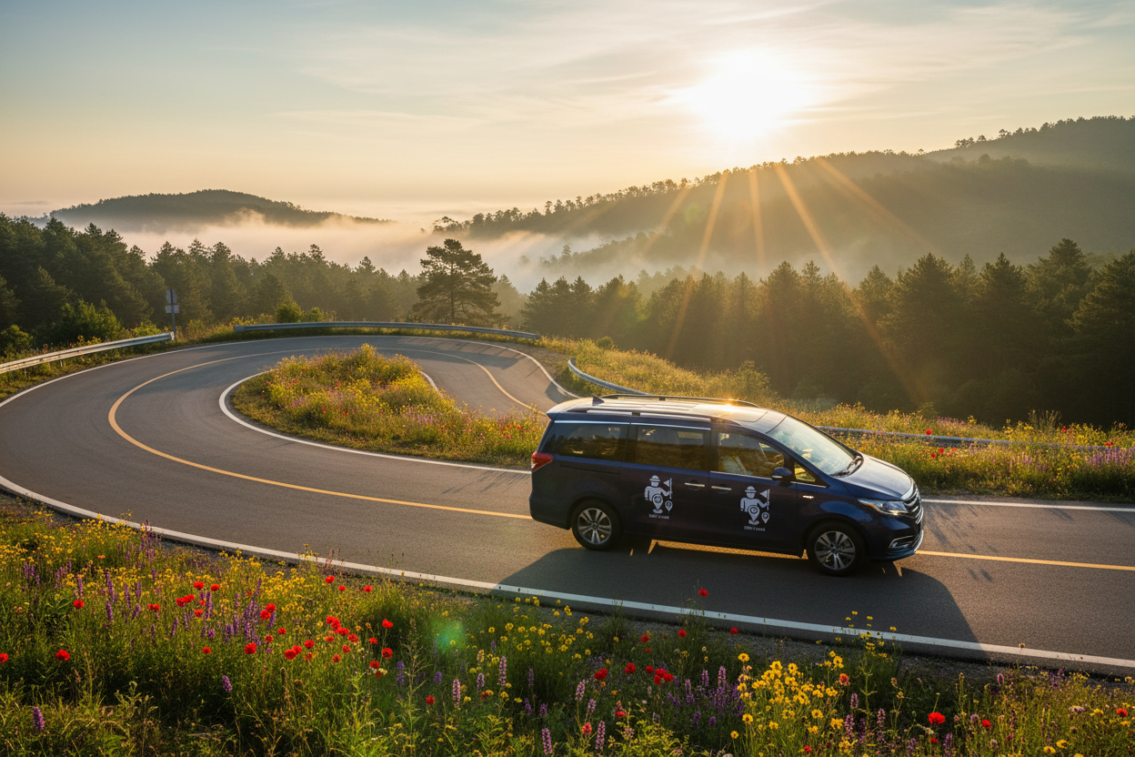 HDV Local Minivan Da Lat Mountain Road Sunrise