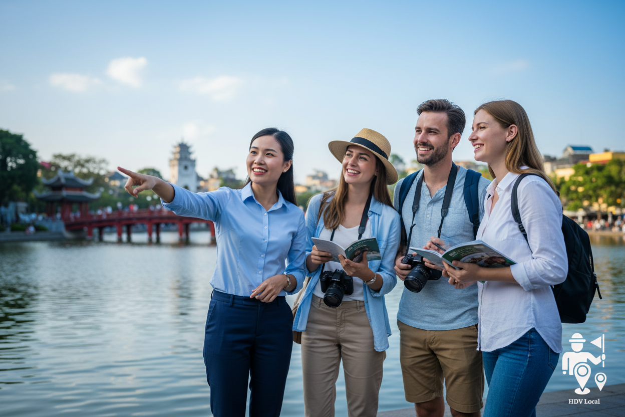 Phiên dịch viên hỗ trợ du khách tại Hà Nội