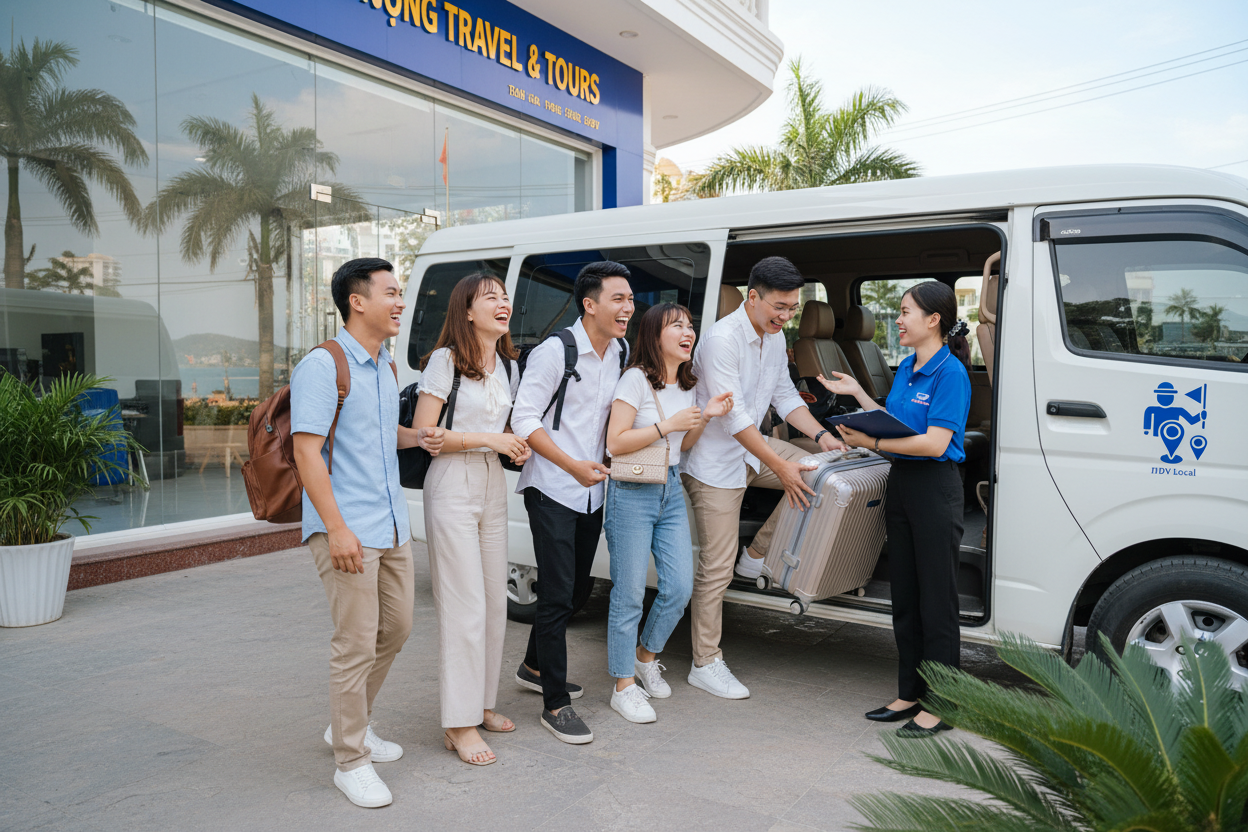 Showroom xe du lịch - Nhóm bạn lên xe