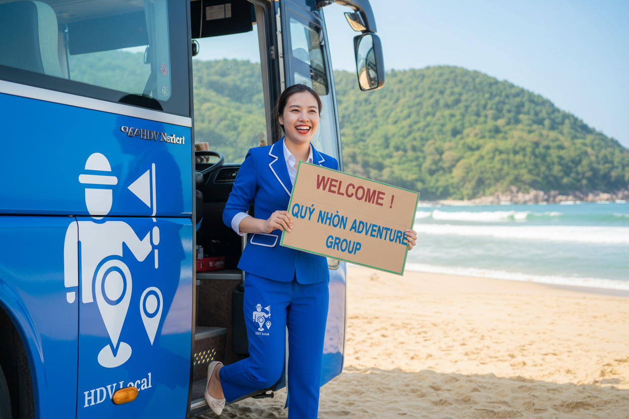 Xe Đoàn Quy Nhơn - Nhân viên nữ HDV Local